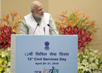 The Prime Minister, Shri Narendra Modi addressing the Civil Servants on the occasion of the 12th Civil Services Day, in New Delhi on April 21, 2018.