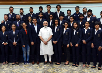 The Prime Minister, Shri Narendra Modi with the Medal Winners of the Commonwealth Games, in New Delhi on April 30, 2018.