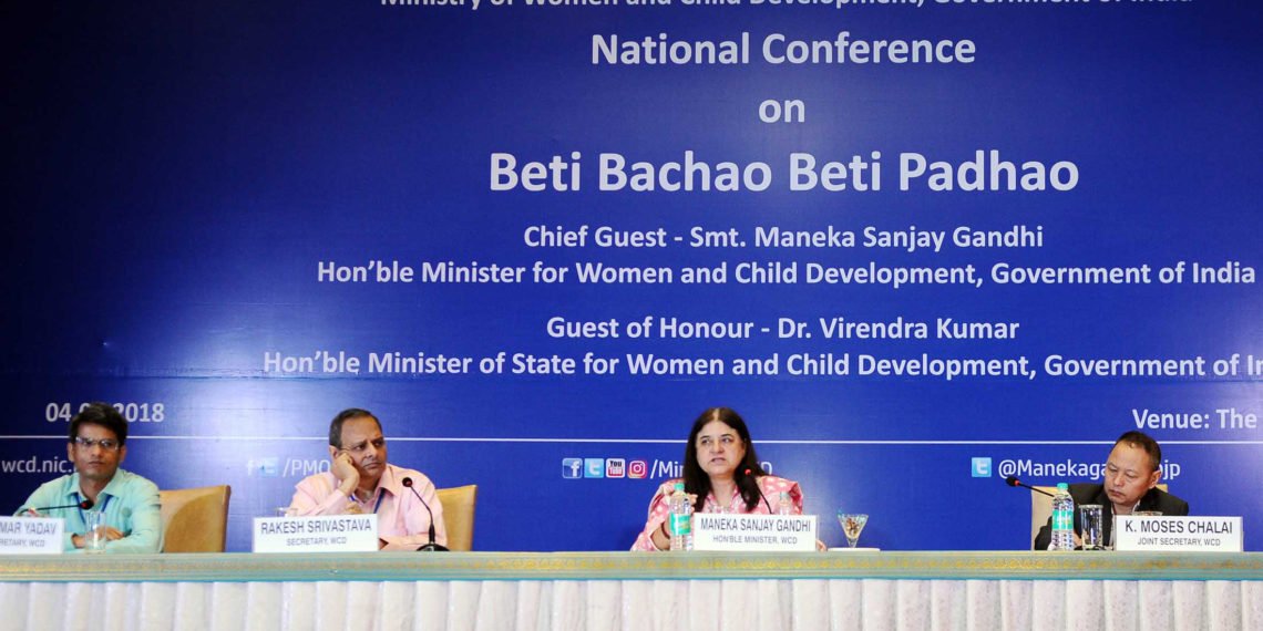 The Union Minister for Women and Child Development, Smt. Maneka Sanjay Gandhi at the National Conference on Beti Bachao Beti Padhao (BBBP) - with the State Officials, District Officials/Nodal Officers, in New Delhi on May 04, 2018.
	The Secretary, Ministry of Women and Child Development, Shri Rakesh Srivastava is also seen.