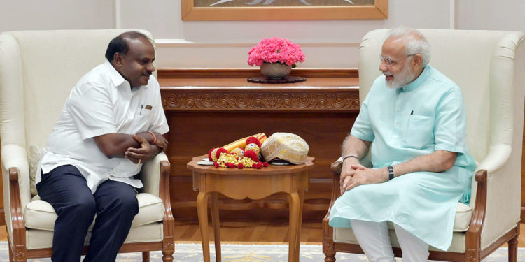 The Chief Minister of Karnataka, Shri H.D. Kumaraswamy calling on the Prime Minister, Shri Narendra Modi, in New Delhi on May 28, 2018.