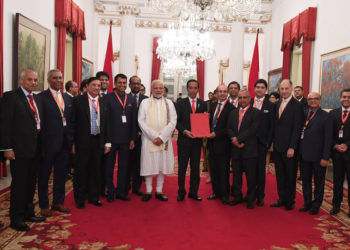 India - Indonesia CEOs Forum presenting report to the Prime Minister, Shri Narendra Modi and the President of Indonesia, Mr. Joko Widodo, in Jakarta, Indonesia on May 30, 2018.