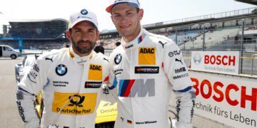 Hockenheim (GER) 05th May 2018. BMW M Motorsport, DTM, Round 1, Timo Glock (GER), DEUTSCHE POST BMW M4 DTM, BMW Team RMR, Marco Wittmann (GER), BMW Driving Experience M4 DTM, BMW Team RMG