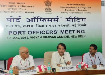 The Union Minister for Commerce & Industry and Civil Aviation,  Suresh Prabhakar Prabhu chairing the Port Officers’ Meeting, in New Delhi on May 03, 2018.