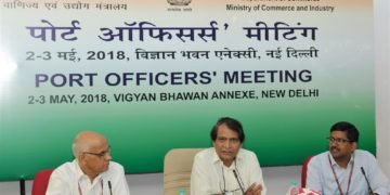 The Union Minister for Commerce & Industry and Civil Aviation,  Suresh Prabhakar Prabhu chairing the Port Officers’ Meeting, in New Delhi on May 03, 2018.