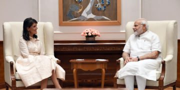 The US Ambassador to the United Nations, Ms. Nikki Haley calls on the Prime Minister, Shri Narendra Modi, in New Delhi on June 27, 2018.