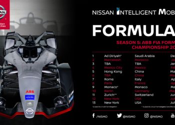 YOKOHAMA, Japan (June 14, 2018)  Nissan will race in 12 cities on four continents during season five of the ABB FIA Formula E Championship.