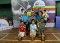 Mr.Vijay Lancy, CEO, Padukone Sports Management, Mr. Chakrapani, President of Karnataka Badminton Association and Chief Guest and Mr. Sameer Misra, Chief Manager Marketing with the winners of PNB MetLife Junior Badminton Championship Season 4 (Bengaluru leg) : Pranay Katta (U-15 Boys), Karnika Sree (U-15 Girls), Nicholas Nathan Raj (U-13 Boys), Hothir Sri Thatigutla (U-13 Girls), Mahendra Kalasth (U-11 Boys), Sampriti Pal (U-11 Girls ), Toshan Naik (U-09 Boys) and Hithishree.L.Rajaiah (U-09 Girls)