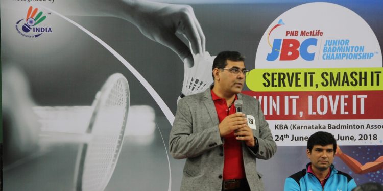 Mr. Nipun Kaushal, Chief Marketing Officer, PNB MetLife at the inauguration of  PNB MetLife Junior Badminton Championship in Bangalore on Sunday.