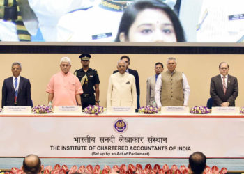 The President, Shri Ram Nath Kovind at the inauguration of the platinum jubilee celebrations of the Institute of Chartered Accountants of India (ICAI), in New Delhi on July 01, 2018.
	The Minister of State for Communications (I/C) and Railways, Shri Manoj Sinha, the Minister of State for Law & Justice and Corporate Affairs, Shri P.P. Chaudhary and other dignitaries are also seen.