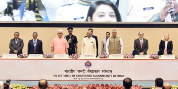 The President, Shri Ram Nath Kovind at the inauguration of the platinum jubilee celebrations of the Institute of Chartered Accountants of India (ICAI), in New Delhi on July 01, 2018.
	The Minister of State for Communications (I/C) and Railways, Shri Manoj Sinha, the Minister of State for Law & Justice and Corporate Affairs, Shri P.P. Chaudhary and other dignitaries are also seen.