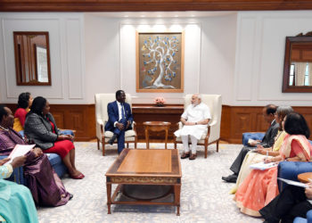 The former Prime Minister of Kenya, Mr. Raila Amolo Odinga calling on the Prime Minister, Shri Narendra Modi, in New Delhi on July 03, 2018.