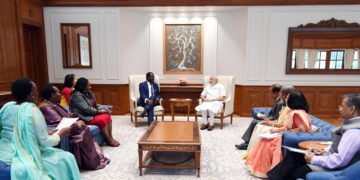 The former Prime Minister of Kenya, Mr. Raila Amolo Odinga calling on the Prime Minister, Shri Narendra Modi, in New Delhi on July 03, 2018.
