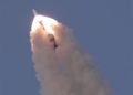The Crew Escape System (CES) lifting off from the launch pad, during a test conducted by the Indian Space Research Organisation (ISRO), at Satish Dhawan Space Centre, Sriharikota, Andhra Pradesh on July 05, 2018.
