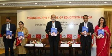 (L-R) Mr. Nehal Sanghavi, Senior Advisor for Innovation and Partnership, USAID, Dr. Shamika Ravi, Director of Research, Brookings India and Member of the Economic Advisory Council to the Prime Minister of India, Sh. Adil Zainulbhai, Chairman, Quality Council of India, Mr. Hisham Mundol, Country Head, Children’s Investment Fund Foundation & Ms. Safeena Husain, Founder, Educate Girls launching the results of the world’s first ‘Development Impact Bond’ (DIB) in Education in New Delhi