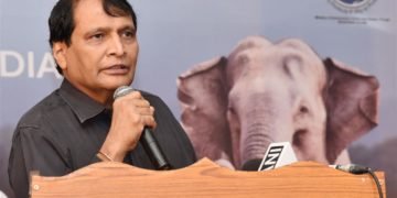 The Union Minister for Commerce & Industry and Civil Aviation, Suresh Prabhakar Prabhu addressing the gathering on the occasion of the World Elephant Day 2018, in New Delhi on August 12, 2018.