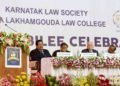 The President, Ram Nath Kovind addressing at the Platinum Jubilee Celebration of Karnataka Law Society & Raja Lakhamgouda Law College, at Belagavi, in Karnataka on September 15, 2018. The Governor of Karnataka, Shri Vajubhai Vala and other dignitaries are also seen.