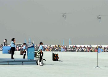 The Chief of the Air Staff, Air Chief Marshal B.S. Dhanoa on dais during the Air Force Day Parade, at Air Force Station Hindan, in Ghaziabad on October 08, 2018.