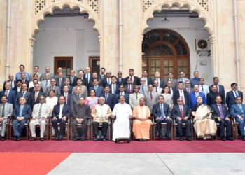 The Vice President, Shri M. Venkaiah Naidu with the sitting Judges of Allahabad High Court on the occasion of inaugurating the new building for Allahabad High Court, in Allahabad, Uttar Pradesh on October, 13, 2018. 
The Governor of Uttar Pradesh, Shri Ram Naik, the Chief Minister of Uttar Pradesh, Shri Yogi Adityanath and other dignitaries are also seen.