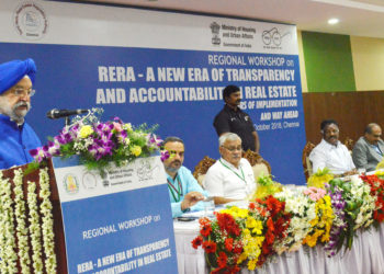 The Minister of State for Housing and Urban Affairs (I/C), Shri Hardeep Singh Puri addressing the regional workshop on RERA-a New Era of Transparency and Accountability in Real Estate two years of implementation and way ahead, in Chennai on October 12, 2018.