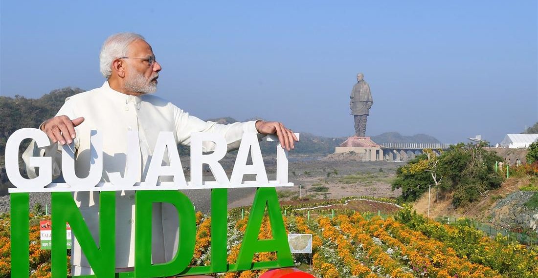 The Prime Minister, Narendra Modi at the inauguration of the Valley of Flowers, during the dedication ceremony of the ‘Statue of Unity’ to the Nation, on the occasion of the Rashtriya Ekta Diwas, at Kevadiya, in Narmada District of Gujarat on October 31, 2018.
