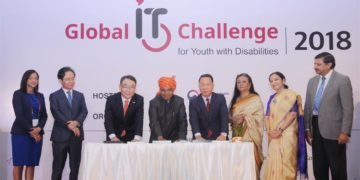 The Union Minister for Social Justice and Empowerment, Thaawar Chand Gehlot at the presentation of the awards to the winners of the “Global IT Challenge for Youth with Disabilities, 2018”, organised by the DEPwD, Ministry of Social Justice & Empowerment, in New Delhi on November 11, 2018. The Secretary, DEPwD, Smt. Shakuntala Doley Gamlin and other dignitaries are also seen.