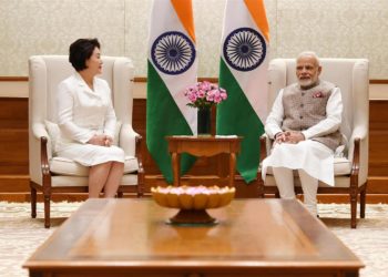 The Prime Minister,  Narendra Modi meeting the First Lady of the Republic of Korea, Mrs. Kim Jung-Sook, in New Delhi on November 05, 2018.