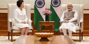 The Prime Minister,  Narendra Modi meeting the First Lady of the Republic of Korea, Mrs. Kim Jung-Sook, in New Delhi on November 05, 2018.