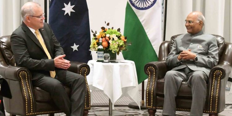 The Prime Minister of Australia, Mr. Scott Morrison calling on the President, Ram Nath Kovind, at Sydney, in Australia on November 22, 2018.