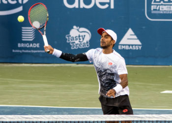 Sumit Nagal in action against Jay Clarke