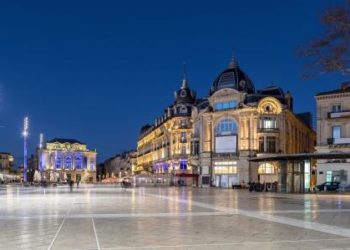 Place de la Comedie square at dusk, Montpellier, France