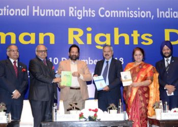 The Union Minister for Minority Affairs, Mukhtar Abbas Naqvi releasing the publications at the Human Rights Day function, organised by the National Human Rights Commission, in New Delhi on December 10, 2018. The Chairperson of National Human Rights Commission Justice H.L. Dattu and other dignitaries are also seen.