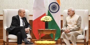 The Minister for Europe and Foreign Affairs of France, Mr. Jean-Yves Le Drian calling on the Prime Minister, Narendra Modi, in New Delhi on December 15, 2018.