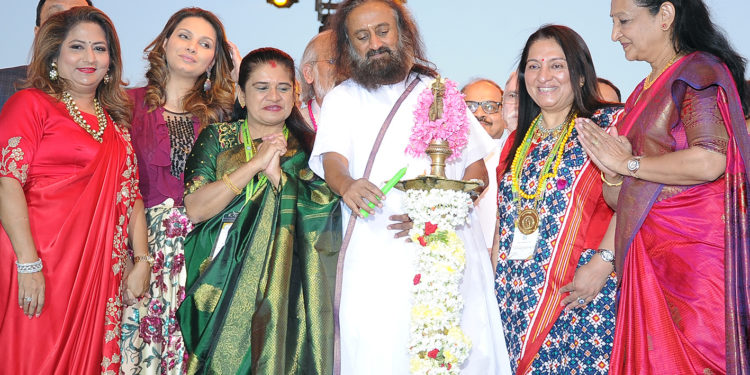 Spiritual guru Sri Sri Ravishankar officially inaugurated the 62nd All India Congress of Obstetrics and Gynaecology at a function in Palace Grounds, Bengaluru on Tuesday evening (January 9, 2019). With him are FOGSI (Federation of Obstetric and Gynaecological Societies of India)  president Dr Nanditha Palshetkar,  AICOG 2019 organising committee chairperson Dr Hema Divakar and former Miss World 1997 and actress Diana Hayden.