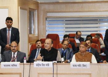 The Union Minister for Finance and Corporate Affairs, Arun Jaitley addressing a press conference on the 32nd GST Council meeting, in New Delhi on January 10, 2019. The Minister of State for Finance, Shiv Pratap Shukla and the Revenue Secretary, Dr. Ajay Bhushan Pandey are also seen.