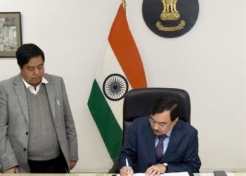 Sushil Chandra taking charge as the New Election Commissioner of India, in New Delhi on February 15, 2019.