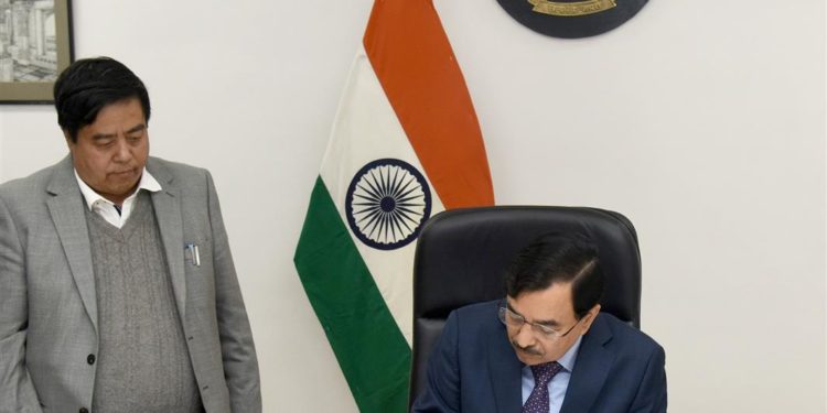 Sushil Chandra taking charge as the New Election Commissioner of India, in New Delhi on February 15, 2019.