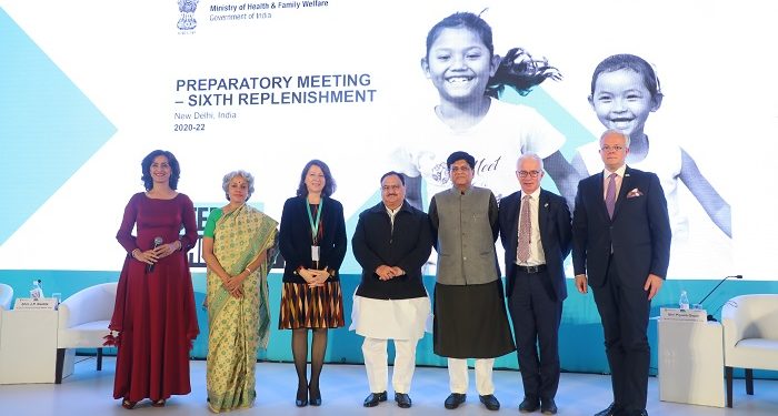 (L- R) MC Shivani Pasrich; Dr. Soumya Swaminathan, WHO Deputy-Director General for Programs; Her Excellency Professor Agnès Buzyn, French Minister of Solidarity and Health; J.P. Nadda, India’s Minister for Health and Family Welfare: Piyush Goyal, India’s Minister of Finance and Corporate Affairs; Peter Sands, Executive Director of the Global Fund; Jean-Claude Kugener, Ambassador of the Grand Duchy of Luxembourg to the Republic of India.