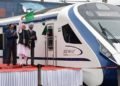 The Prime Minister, Narendra Modi flagging off the first Semi High Speed Train “Vande Bharat Express”, at New Delhi Railway Station on February 15, 2019.