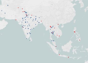 Figure 1. Distribution of PM2.5 air quality monitoring stations included in this report in South Asia and Southeast Asia.