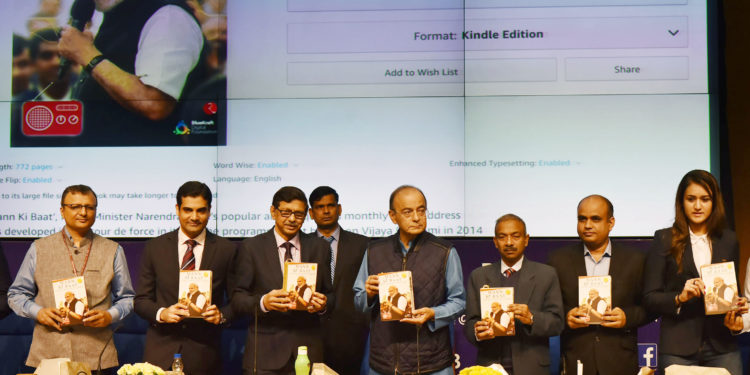 The Union Minister for Finance and Corporate Affairs,  Arun Jaitley releasing the book Mann ki Baat - A Social Revolution on Radio, in New Delhi on March 02, 2019.
	The Secretary, Ministry of Information & Broadcasting, Shri Amit Khare, the Chairman, Prasar Bharati, Dr. A. Surya Prakash and other dignitaries are also seen.