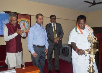 (Left to Right): Shri G. V Subrahmaniam, Founder, Managing Director, SVRCC, Navneet Kejriwal, Sr. Director, Manufacturing Operations at Dell Technologies, India, Alok Ohrie, President and Managing Director, Dell Technologies India and Sri V Narayanasamy, Honourable Chief Minister of Puducherry at Dell Kaushal Kendra inauguration in Puducherry