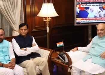 The Union Home Minister, Amit Shah in a meeting with MoS (Home) Shri G. Kishan Reddy & Shri Nityanand Rai, after taking charge of office, in New Delhi on June 01, 2019.