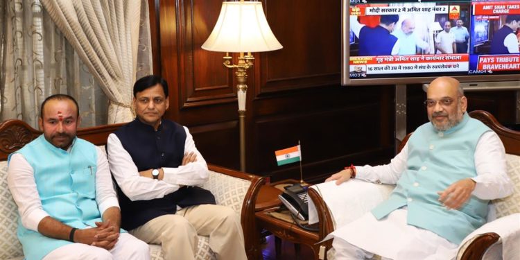 The Union Home Minister, Amit Shah in a meeting with MoS (Home) Shri G. Kishan Reddy & Shri Nityanand Rai, after taking charge of office, in New Delhi on June 01, 2019.