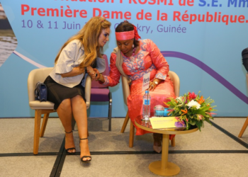 Dr. Rasha Kelej, CEO of Merck Foundation and President, Merck More Than a Mother with The First Lady of Guinea, H.E. DJENE CONDÉ during the Health Media Training in Conakry