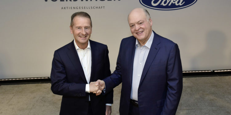 Volkswagen CEO Dr. Herbert Diess and Ford President and CEO Jim Hackett.
