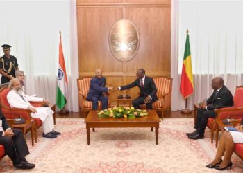 The President, Ram Nath Kovind during the Tete-a-Tete with the President of the Republic of Benin, Mr. Patrice Talon at the Presidential Palace of the Marina, in Cotonou, Benin on July 29, 2019.