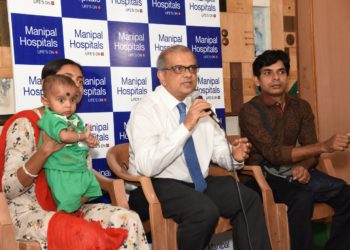 Dr. Radhakrishna, HOD & Consultant, Pediatric Surgeon & Urologist, Manipal Hospitals , Manipal Pediatrics clinic Kormangala along with Mr. Tanmoy Mondal & Mrs. Bijiya Mondal and Master Abhir Mondal