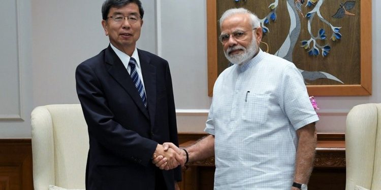 ADB President Mr. Takehiko Nakao with India Prime Minister Mr. Narendra Modi during their meeting on 29 August 2019.