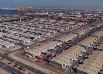 Aerial View of the Jebel Ali Free Zone and Port, operated by DP World, UAE Region. The integrated business and logistics hub serves as the pivotal base for Indian companies reaching out to export markets across an import-dependent region of 3.5 billion consumers. (Photo: AETOSWire)