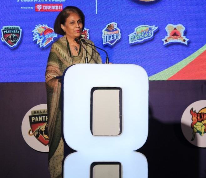 HH Smt. Pramoda Devi Wadiyar during the Mysuru Leg launch press conference of the 8th Redmi Karnataka Premier League here in Mysuru today. Mysuru leg of the KPL will kick start from August 25.